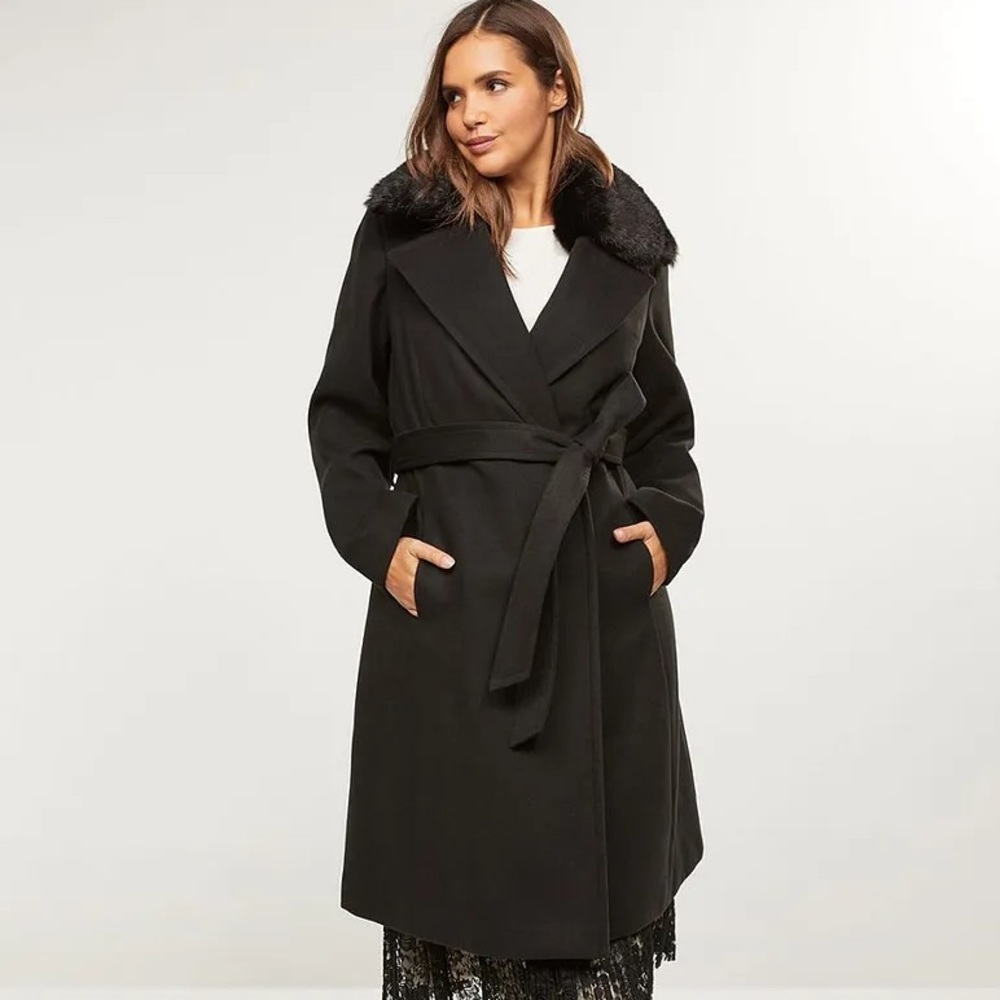 Lane Bryant Black Peacoat with Faux Fur Collar